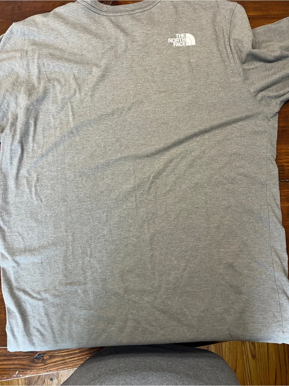 The North Face Gray Tee with Red, White & Blue Chest Stripes